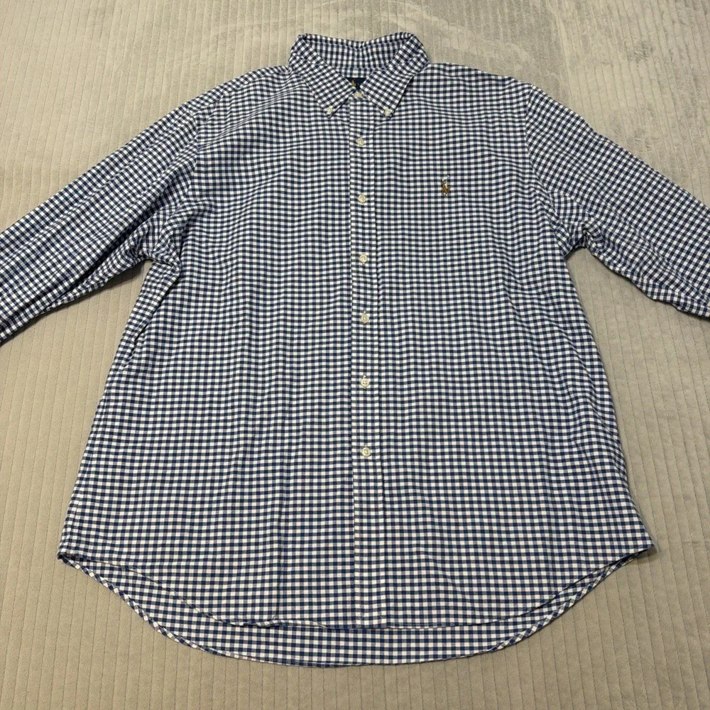 Polo Ralph Lauren Shirt Men XL Blue Flesh Pony Classic Fit Long Sleeve Plaid